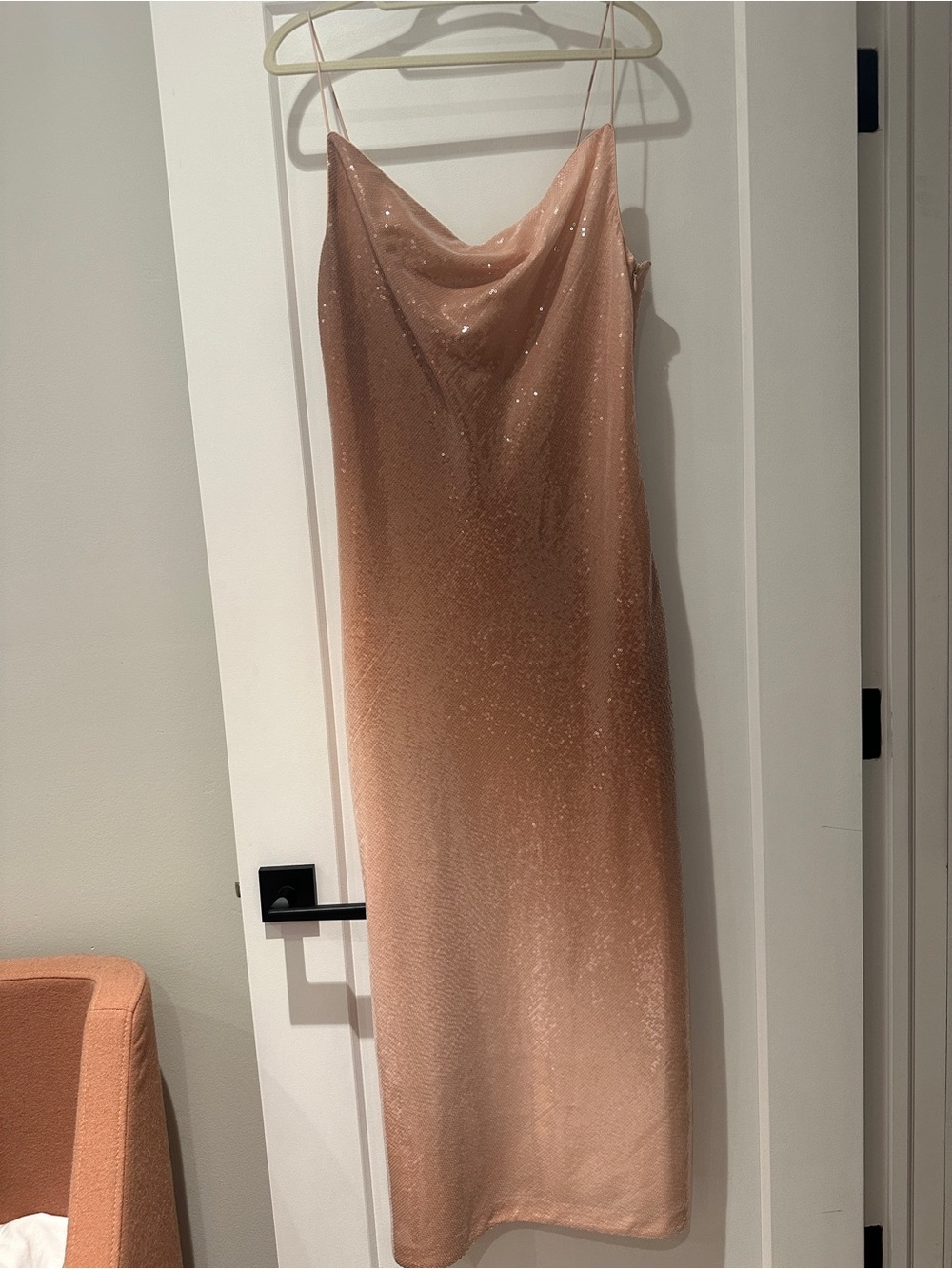 Club Monaco Blush Sequin Ombre Effect Cowl Long Dress